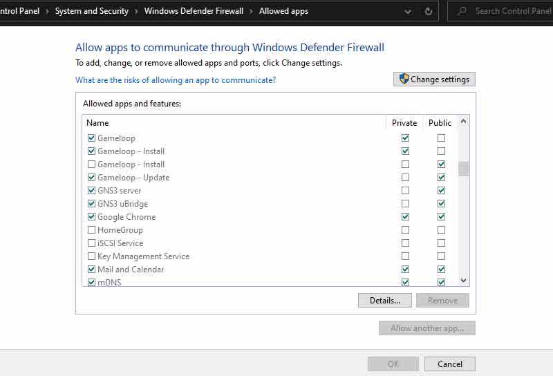 Allow Chrome through Windows Defender Firewall