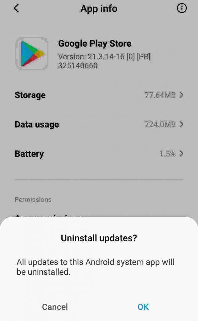 Uninstall Update Playstore