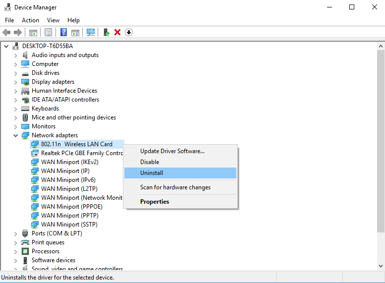Uninstall Driver in Device Manager