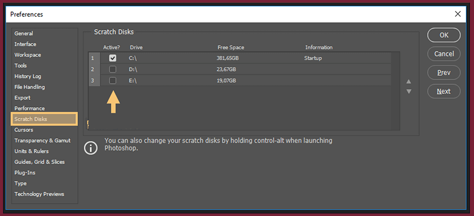 Change the Scratch Disk Location to Another Drive kohinoor