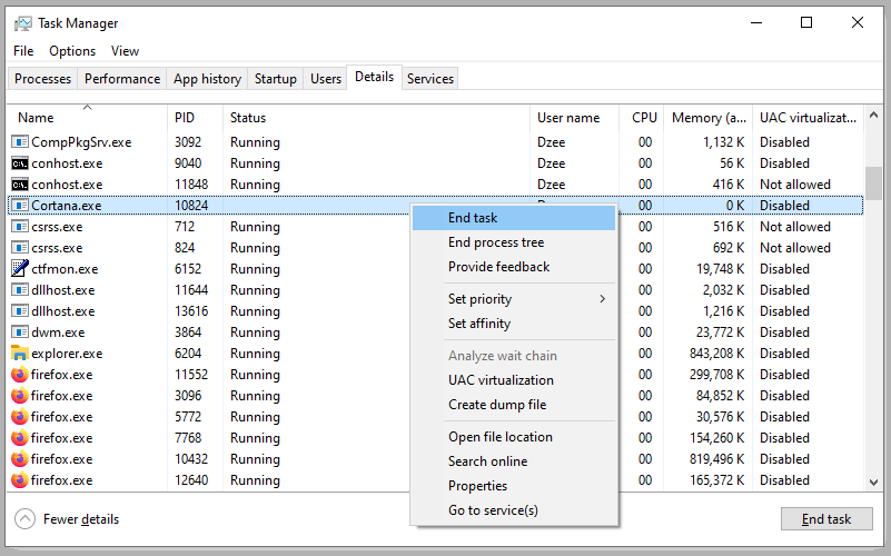 End Process Cortana