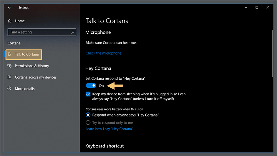Activating the Hey Cortana Feature