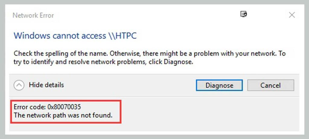 Causes of Error 0x80070035 "The Network Path Was Not Found"