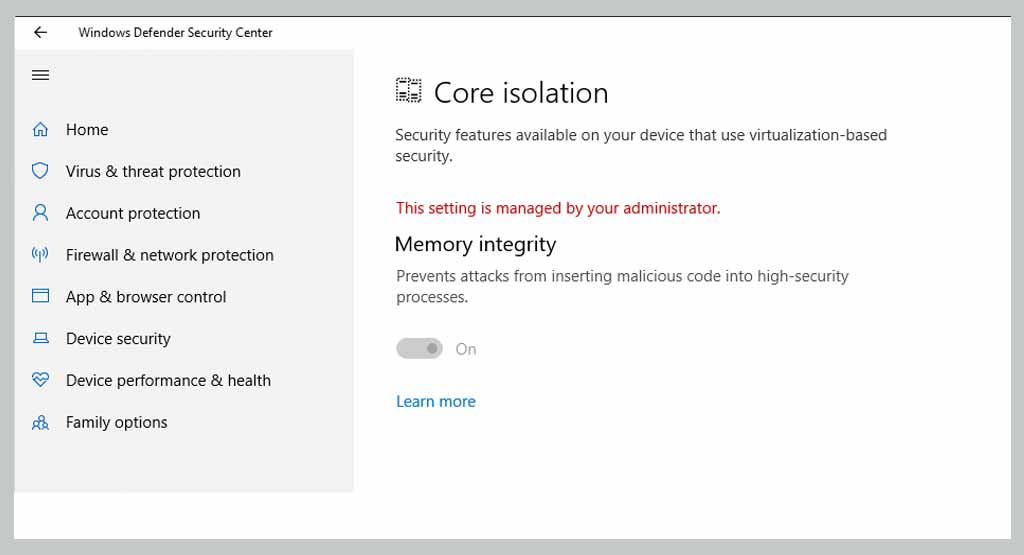 Disable Kernel Isolation on Defender