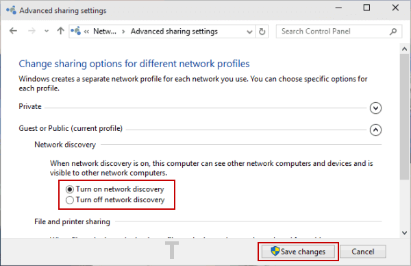 Enable Network Discovery