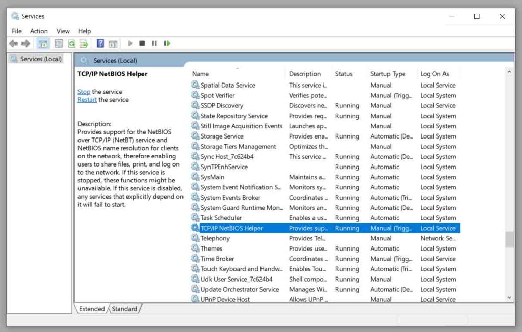 Enable the TCP / IP NetBIOS Service