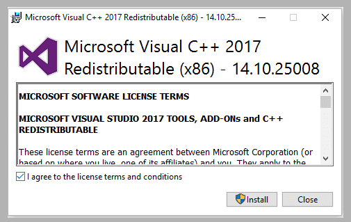 Install Microsoft Visual Credist