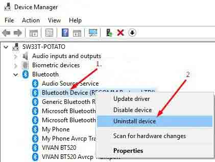 Reinstall Bluetooth Driver