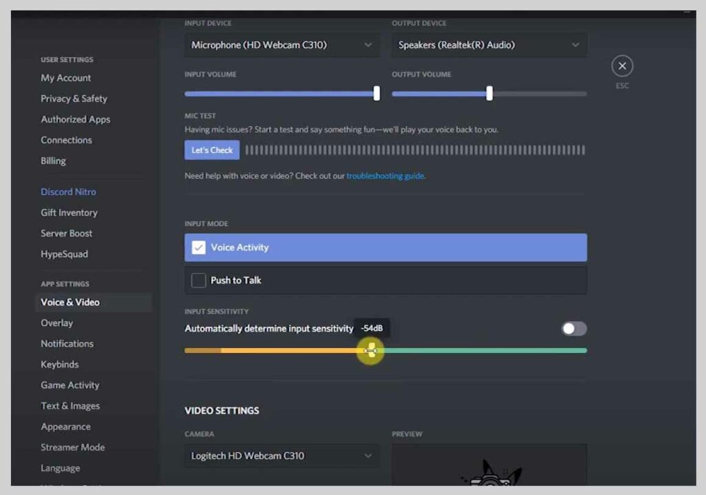 Activate the option Automatically determine the input sensitivity of the mic