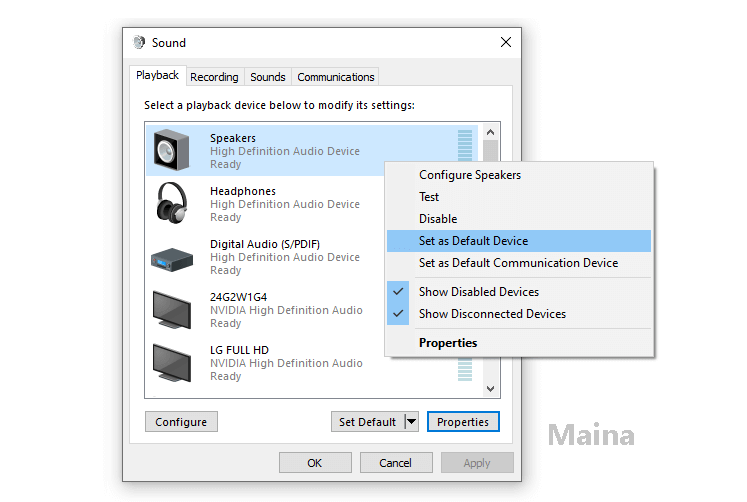 Changing the Default Position on the Speaker