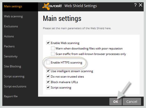 Disable Webshield and HTTPS Scan