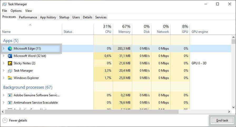 End Task Using Task Manager