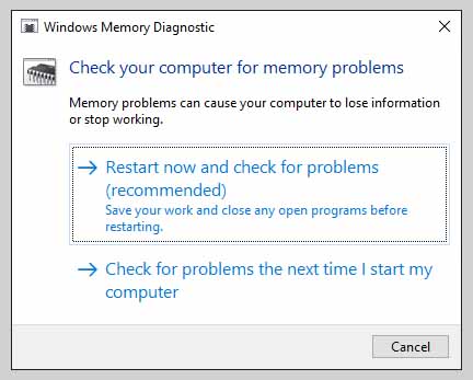 Run the Windows Memory Diagnostic Tool