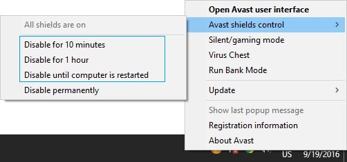 Temporarily Turn Off avast Protection