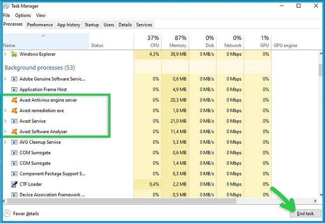 Perform Avast End Task