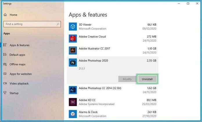 how do you uninstall photoshop cs2 on windows 10