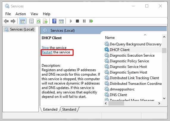 Restart The DHCP And DNS Client Service.