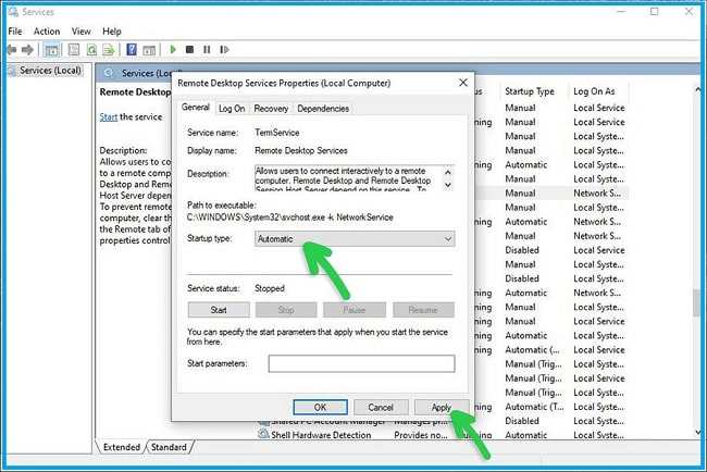 Setting Remote Device Service to Automatic