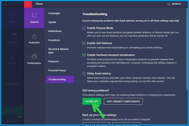 Try Repair Avast