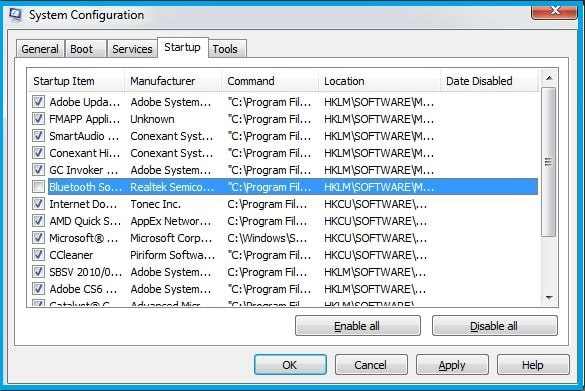 Turn off the Startup Program from System Configuration