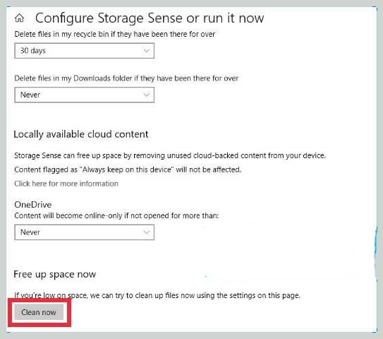 Using Windows 10's Storage Sense