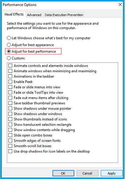 Turn Off All Visual Effects For Your System