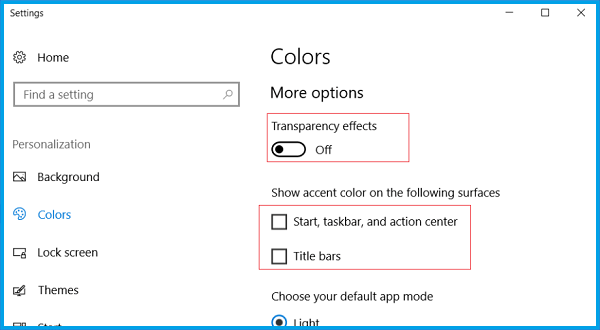 Turn Off Transparency Effects