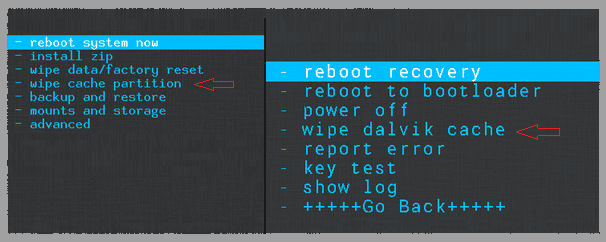 Wipe Dalvik Cache and Cache Partition