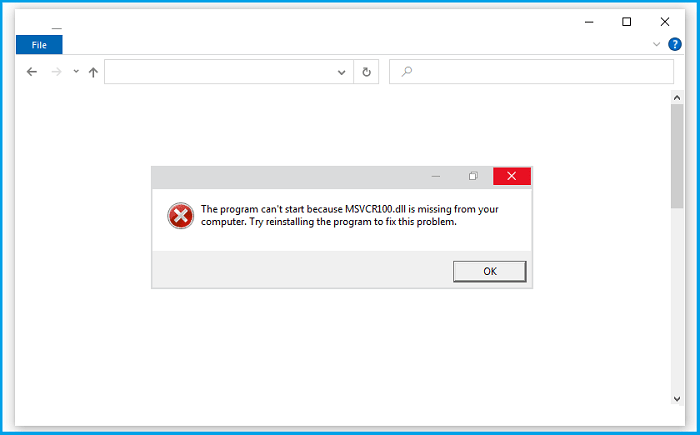 Cause Message MSVCR100.DLL is Missing
