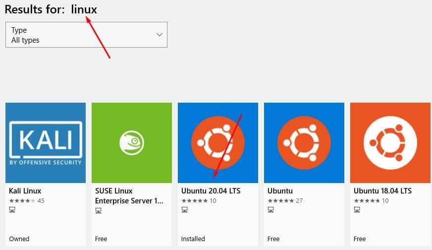 Download Linux via Microsoft Store (Kali Linux, Suse Linux, Ubuntu 20.04 TLS, Ubuntu, Ubuntu 18.04 LTS, and Debian)