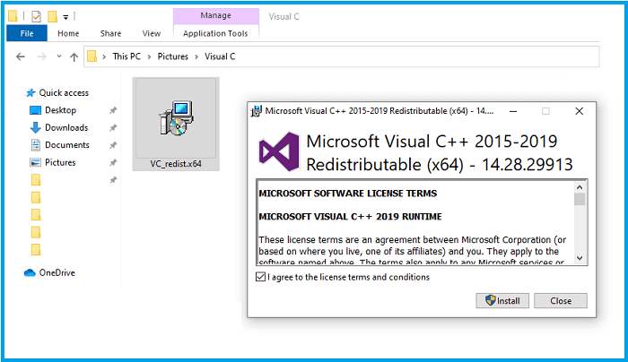 Install the Microsoft C++ Redistributable Application
