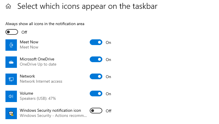 Setting Icon Settings to Off