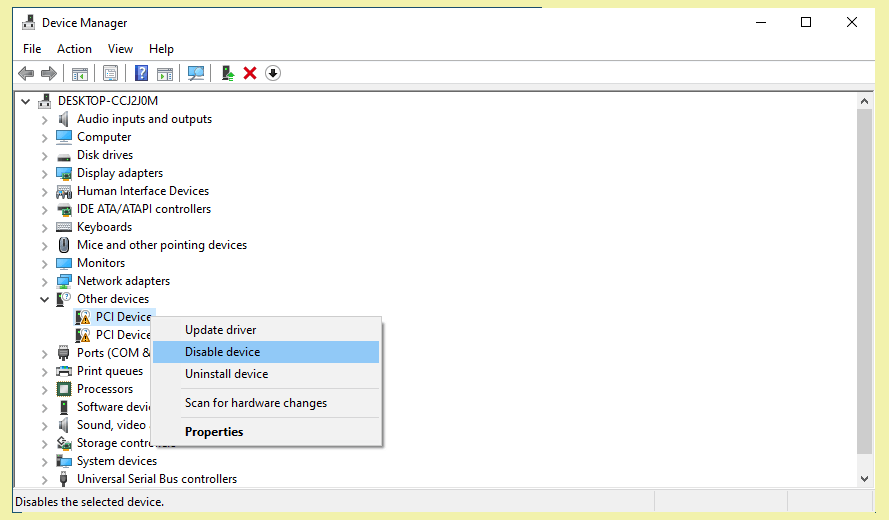 Temporarily Disable Device in Device Manager