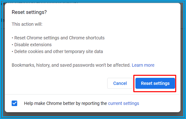 Reset Chrome Settings